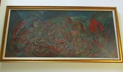 LARGE SURREALIST PAINTING ABSTRACT MODERNISM EXPRESSIONISM SIGNED WORTHEY CUBISM