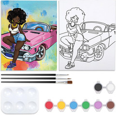 Canvas Painting Kit Pre Drawn Canvas for Painting Cool Lady Afro Girl with Car P