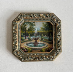French Garden Landscape Original Oil Painting – Miniature Collectible Wall Art