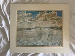 Impressionist Pastel River Harbor Sailboats Signed 1982 Framed