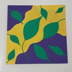8×8 Inch Canvas Panel Acrylic Painting Signed Sindy Fuhr Title Spring Leafs A1