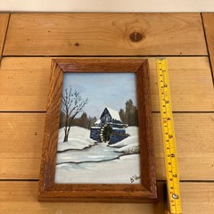 Winter Grist Mill Original Framed Oil Painting Water Wheel Landscape Signed Art