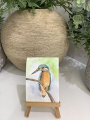 Aceo By Kenna Watercolour Painting Kingfisher Bird By Kenna 2.5” X 3.5” ÀTC