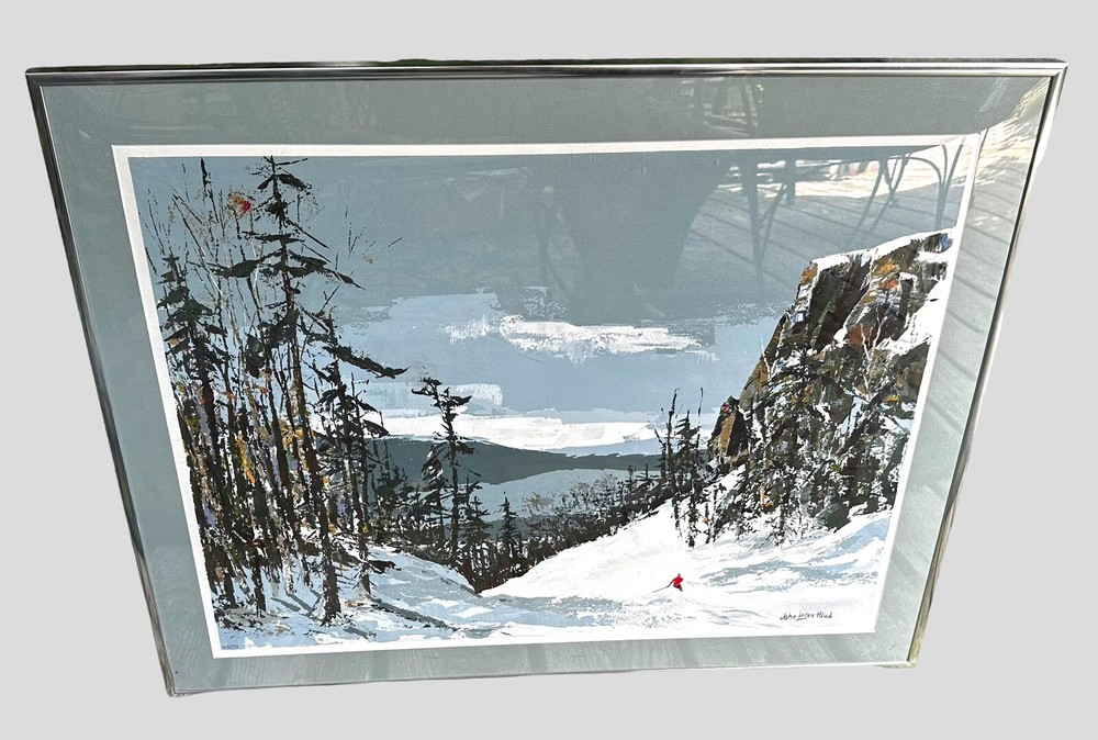 JOHN LOREN HEAD Original Painting NH Winter Mountain Scene with Skier (28″x 22″)