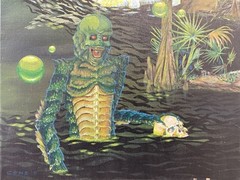 🔥 Unusual Surrealist UNIVERSAL Horror Monster CREATURE BLACK LAGOON Painting