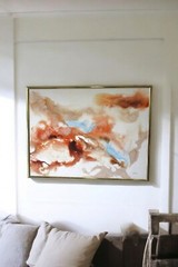 Abstract Watercolor Painting signed by Artist Charlotte – Framed Art 49w“ x 37.5