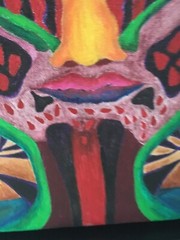 Modern Acrylic Painting Of Blond Girl With Fierce Eyes Signed M. Krebs 22×17”