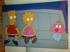 LARGE SIMPSONS ACRYLIC / CANVAS PAINTING 71 X 48 IN BART, LISA & MAGGIE