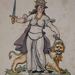 Allegory Woman with Sword and Lion Albert Leusch Unsigned Gouache Circa 1900