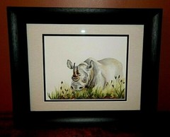 AFRICAN Rhinoceros Original Watercolor Painting, Vibrant, Detailed, Signed, Mint