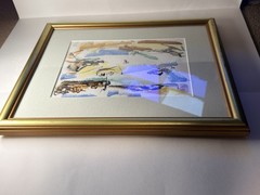 Ted Davis Signed 1954 Coastal Harbor Watercolor on Monhegan Island Modernist