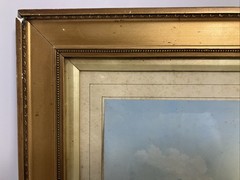Antique 12×14 Chateau VERSAILLES handcolored lithograph Gold Gesso Frame Signed