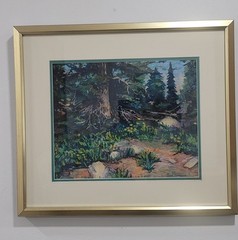 Vintage Fork Laramie National Park Pastel Painting, Gold Framed Wall Art Set