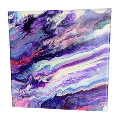 Abstract Fluid Pour Painting 8″ X 8″ Canvas Acrylic Wall Art Purple Pink Blue