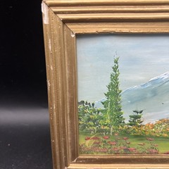 Vintage Miniature Framed Oil Painting Snowy Mountain Gold Frame 6.5 X 4.5 Signed
