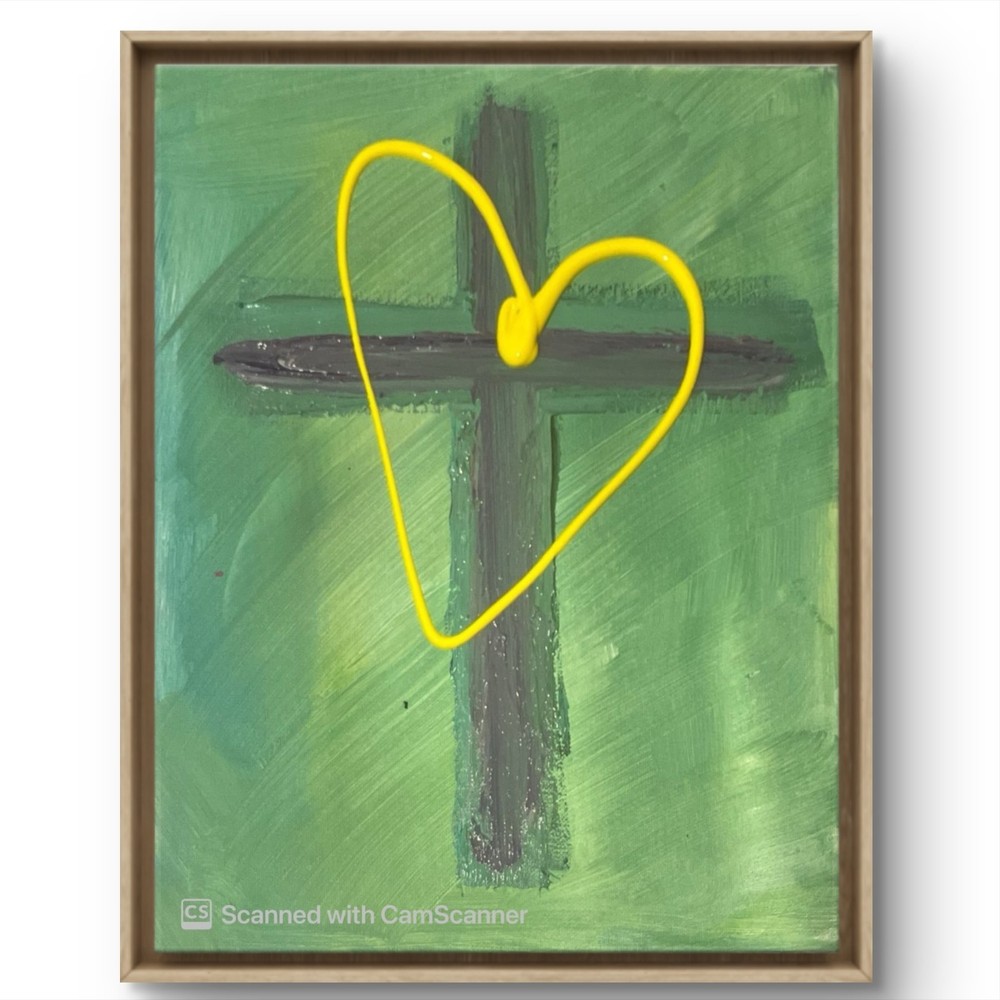 BLESSED#1228A Cross Heart Hope Jesus 14×11 Original Canvas Abstract Art
