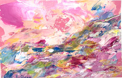 5’x7′ Original Painting Vibrant Pink Landscape Impressionism Acrylic Signed