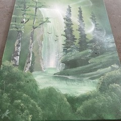 Green Waterfall Original Spray Paint Art On Canvas- 18x24in. – 2025