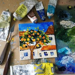 Orange trees in Portugal Painting Original Art Impasto Oil Painting 3D Art 6×6″