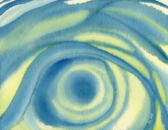 Original Abstract Watercolor Painting Blue Yellow Organic Form Contemporary Art
