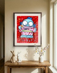 Colorful Modern Art Sanrio Hangyodon 14×11 Original Acrylic Painting on Paper