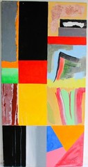 OIL PAINTING ON CANVAS SIGNED E VILLANUEVA DATED 2006 ABSTRACT ART MODERNISM 36″