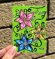 ACEO Original Acrylic Floral Flower Painting OOAK Mini Art Card Signed