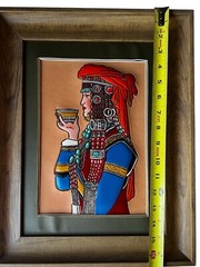Handcrafted 3D Leather Art Of Mongolian Woman Walnut Frame Traditional Clothing