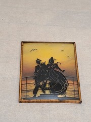 Art Deco Fisher Back Painted One Black Silhouette Nautical Painting