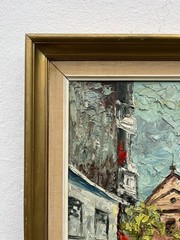 Expressionist Framed Oil Painting Paris Montmartre City Scene, 1925-1949