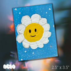 ACEO ART CARD ORIGINAL ACRYLIC Smiley Face Flow 2.5in x 3.5in Signed by Sabatani
