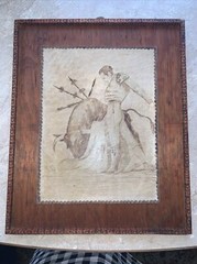 Vintage Bullfighter Painting~Burnt Leather Technique~Wood Mount~Matador~16×13”