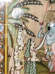 Antique/ Vintage Indian Hand Painted on Silk, Wood Framed, with Covered Glass