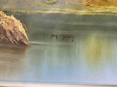 Huge M Young „Mountain Landscape Scene“ Oil Painting – Signed And Framed