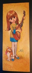 Vintage Lee Big Eyed Girl And Cat „Go-Go“ Teen Rocker 1960s Retro Mod