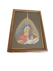 Vintage Peepal Leaf Painting Dried Art Madonna Child Virgin Mary Jesus Catholic