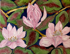 PAINTING WATERCOLOR ORIGINAL MAGNOLIA FLOWER PINK LAVENDER RED 11X14 & MAT 16X20