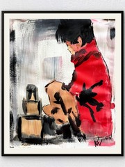 Original 11×14 Expressionist Hand Painted Signed Acrylic Paper Art Boy Play Rain
