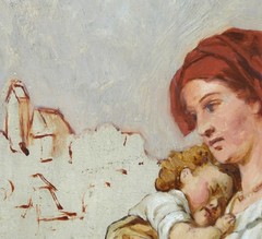 Mother with Child, Oil on Wood, Study, Italy Mid 19th century 30.0cm x 22.5cm