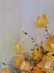 Robert Cox Signed Painting Yellow Floral Still Life Original Oil Painting