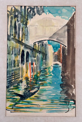 MICHEL TAPIE SIGNED ORIGINAL WATERCOLOR VENICE ITALY CANAL FAUVISM MODERN ART #1