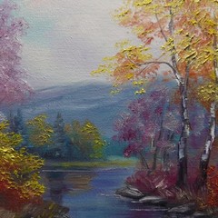 Autumn River Landscape Oil Painting Original Nature Wall Art Canvas Decor 10×10