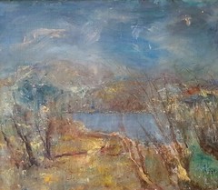 SHMUEL OVADIAHU (1862-1993) , Oil on Canvas , Landscape, Lake Galilee, Signed