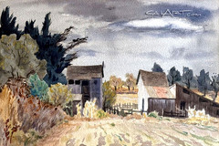 1946 Napa Valley Farm Painting Original California Regionalist Exhibition Label