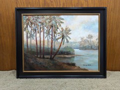 Framed Original Acrylic Tropical Art With Palms On Canvas by Kanayo Ede 30”x 40″