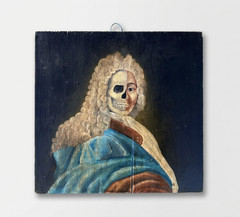 Memento Mori Baroque Style Oil on Wood Panel Portrait Painting a French Nobleman
