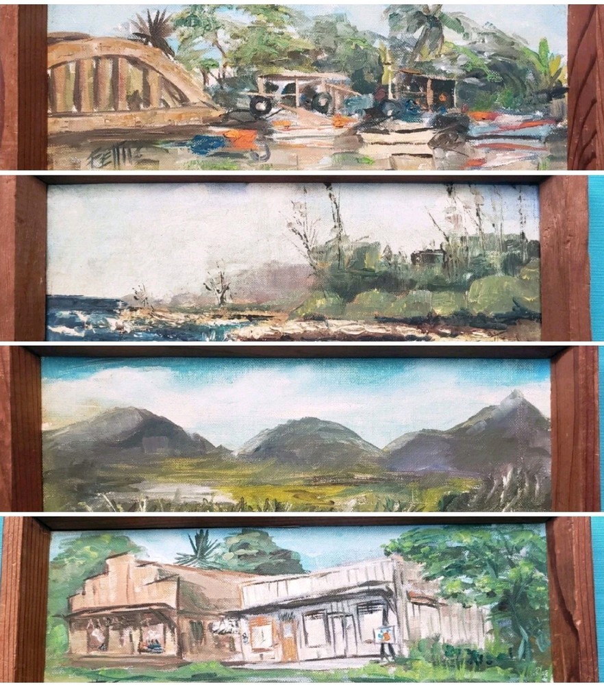1966 BEVERLY FETTIG Palette Knife Oil Painting Hawaii Framed Signed Art Set Of 4