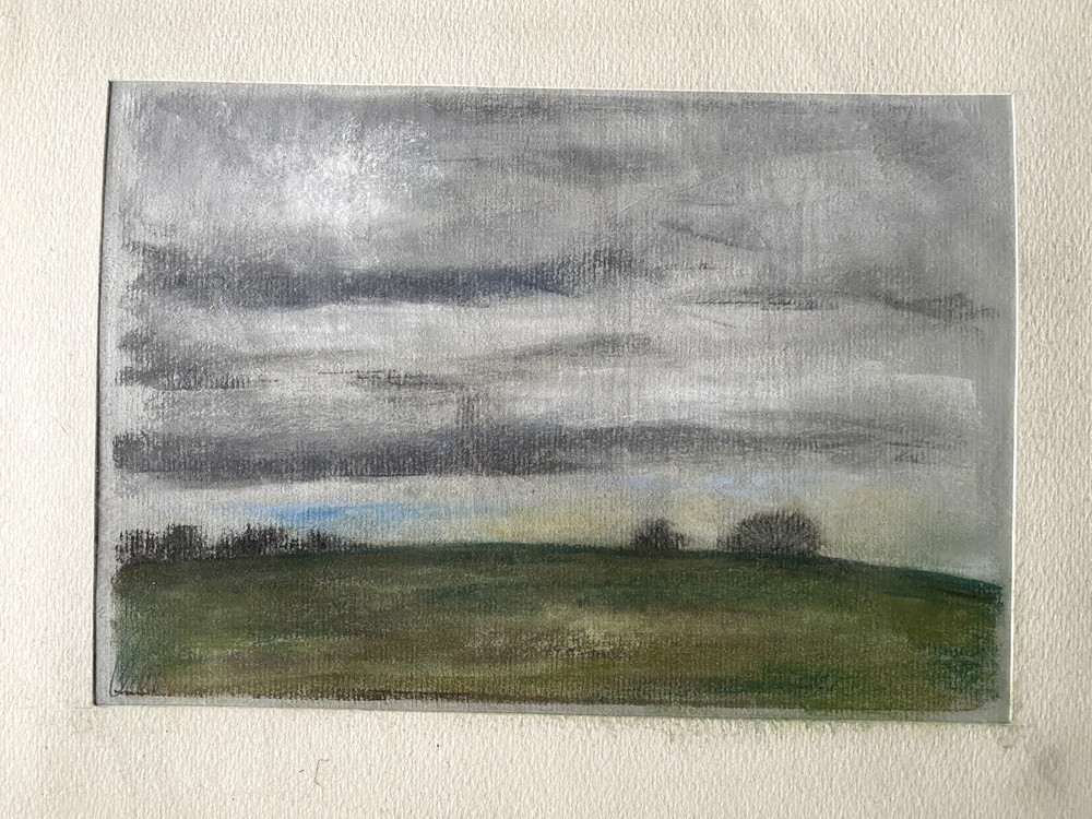 Franz Ehmke *1928-2018 Pastel Before Lübars Pankow Sky Fields Signed Nature