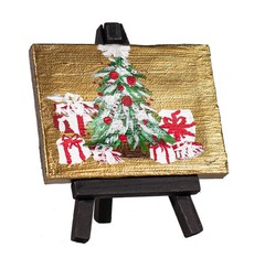 „Red & White Holidays I“ Original Table Art Painting w/Easel by Dawn M. Wayand