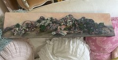 Antique Floral Yard Long Oil Painting On Canvas Violets? 1890s